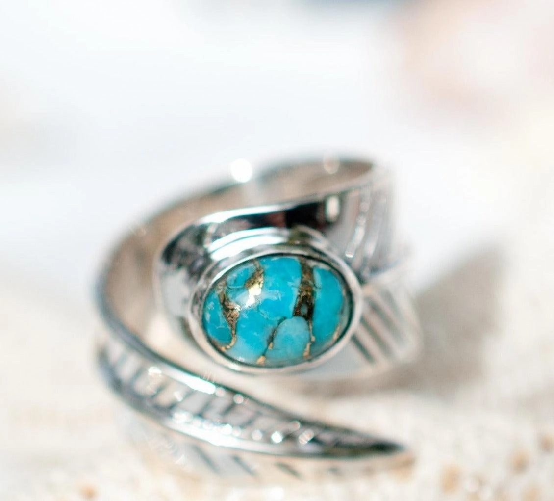 Tortuga Copper Turquoise Ring ~ Sterling Silver 925 ~ SMR130