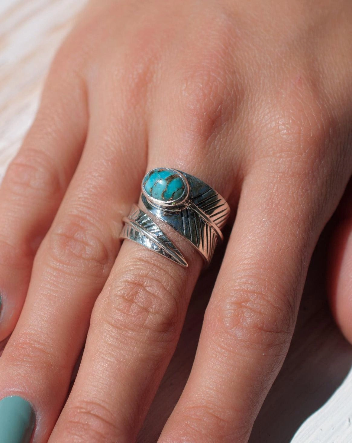 Tortuga Copper Turquoise Ring ~ Sterling Silver 925 ~ SMR130