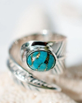 Tortuga Copper Turquoise Ring ~ Sterling Silver 925 ~ SMR130