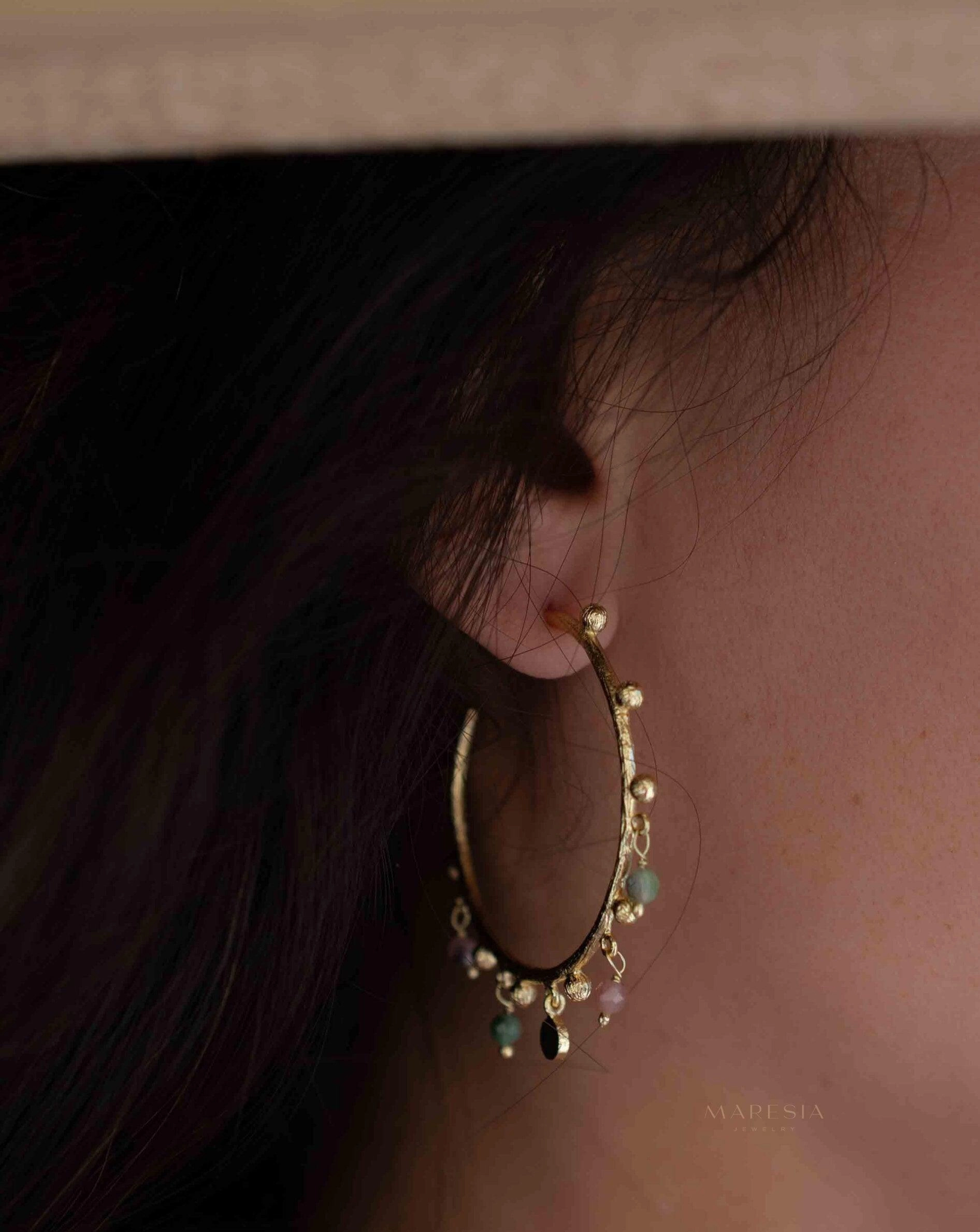 Tourmaline Hoop Earrings ~ 18k Gold Plated Earrings ~ ME213