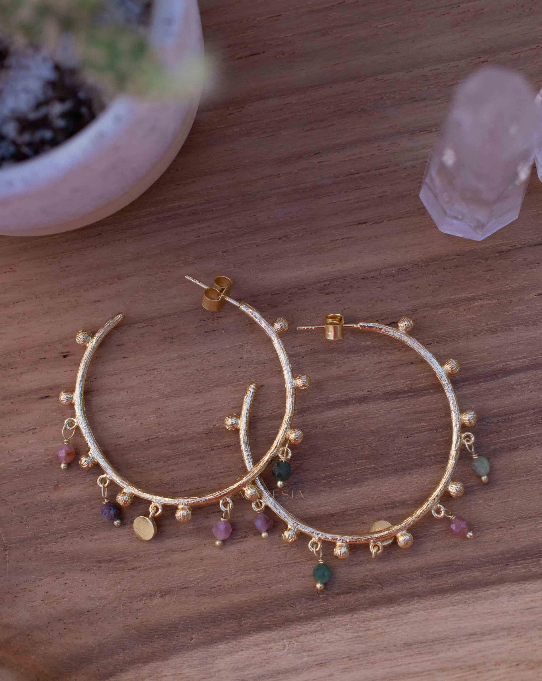 Tourmaline Hoop Earrings ~ 18k Gold Plated Earrings ~ ME213
