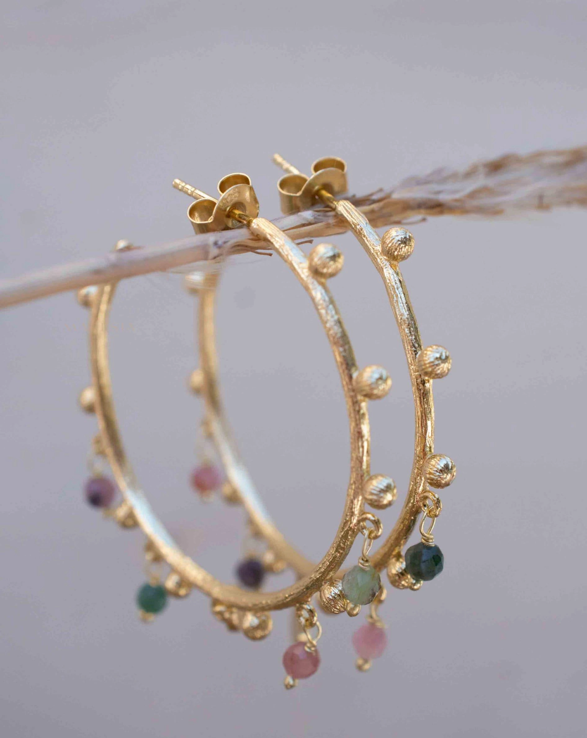 Tourmaline Hoop Earrings ~ 18k Gold Plated Earrings ~ ME213