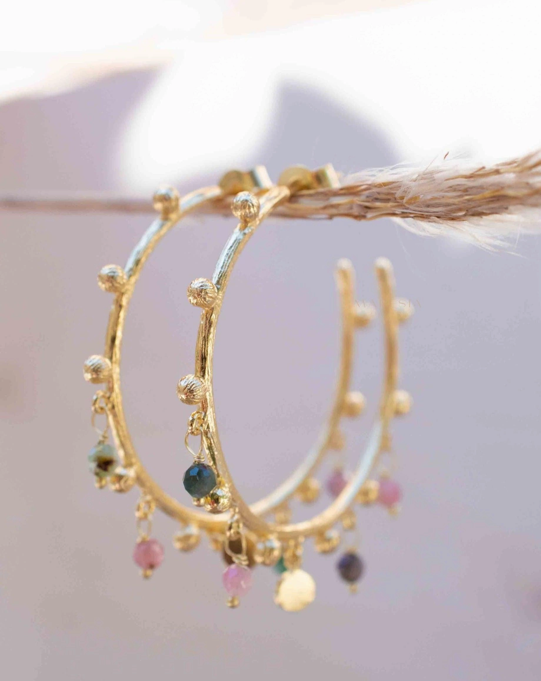 Tourmaline Hoop Earrings ~ 18k Gold Plated Earrings ~ ME213