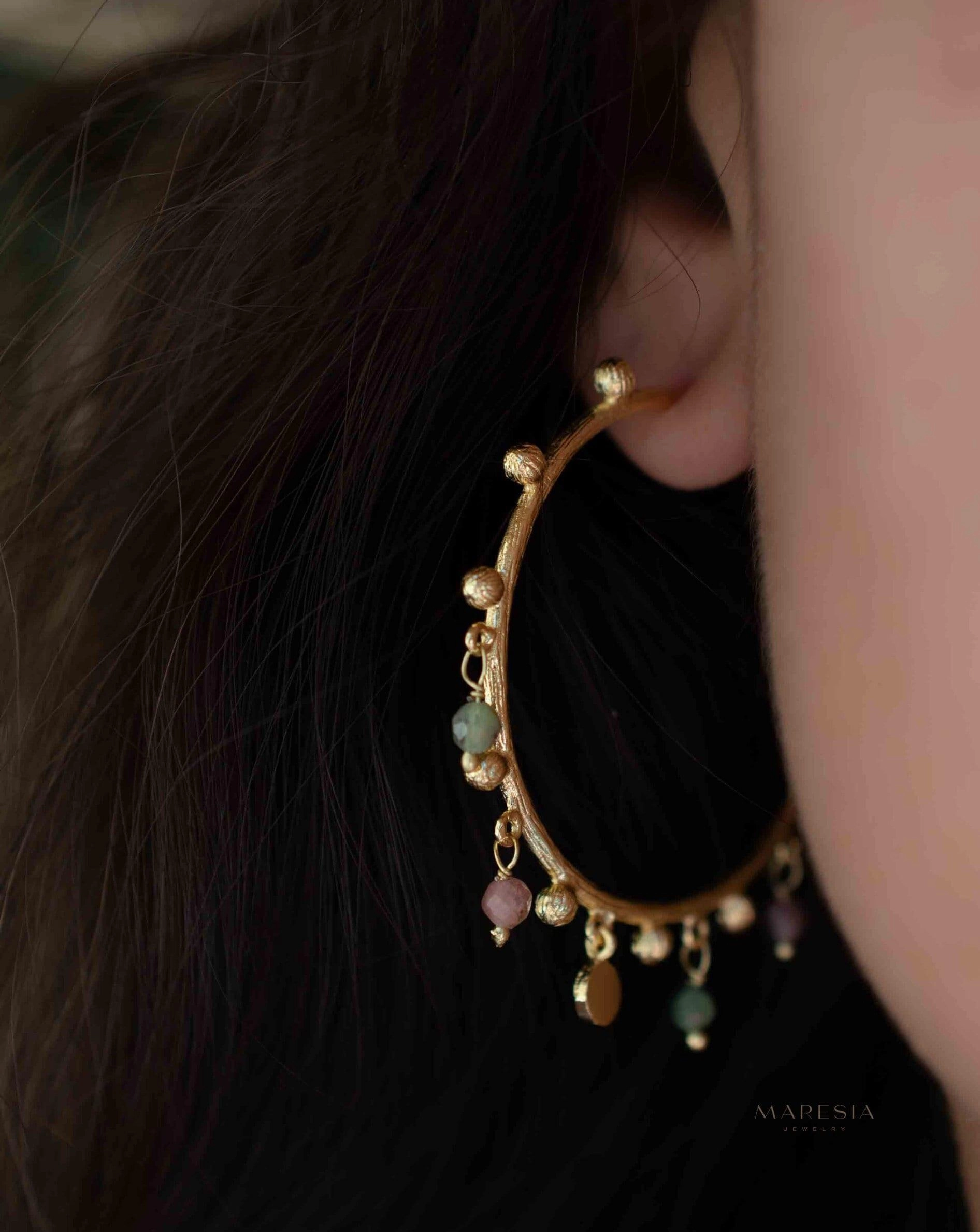 Tourmaline Hoop Earrings ~ 18k Gold Plated Earrings ~ ME213
