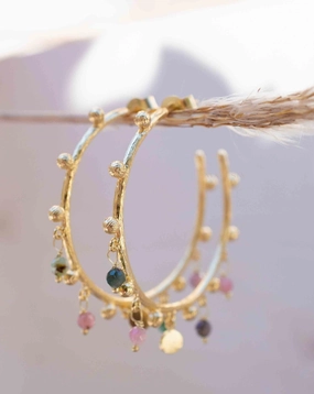 Tourmaline Hoop Earrings ~ 18k Gold Plated Earrings ~ ME213