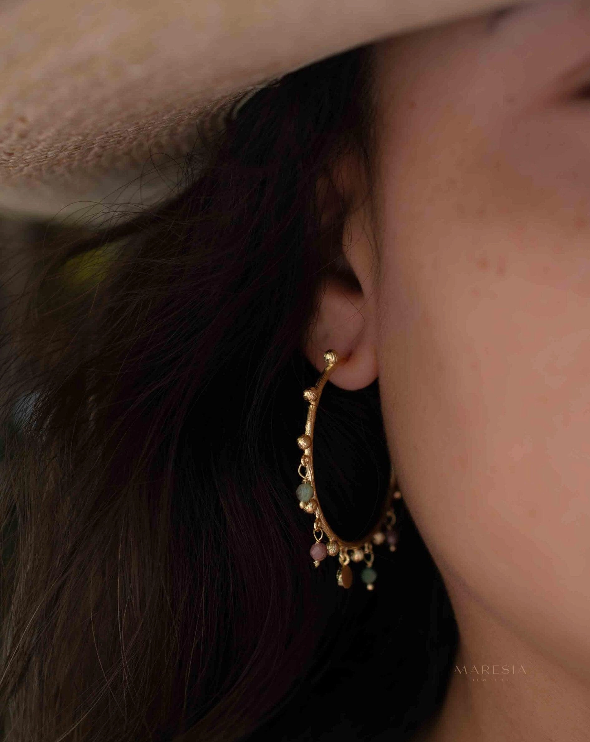 Tourmaline Hoop Earrings ~ 18k Gold Plated Earrings ~ ME213