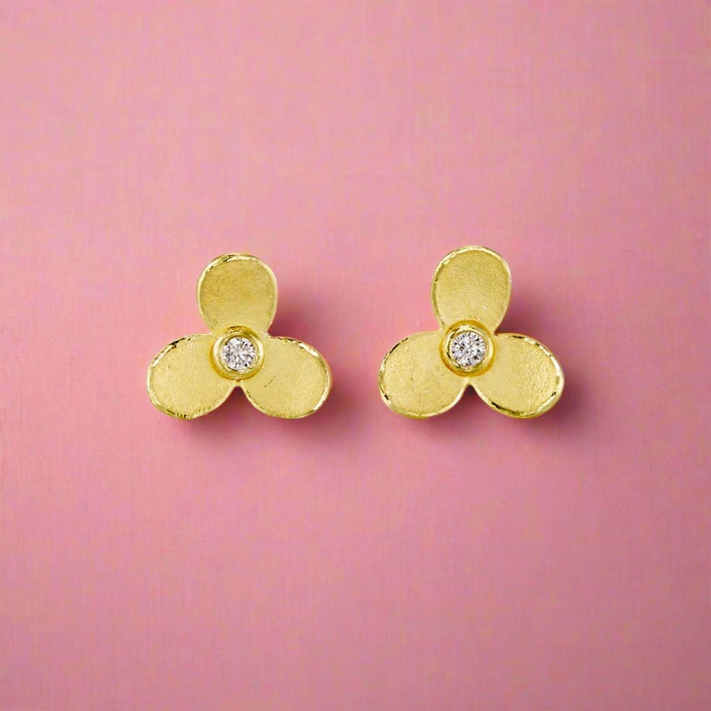 Trillium & Diamond Stud Earrings