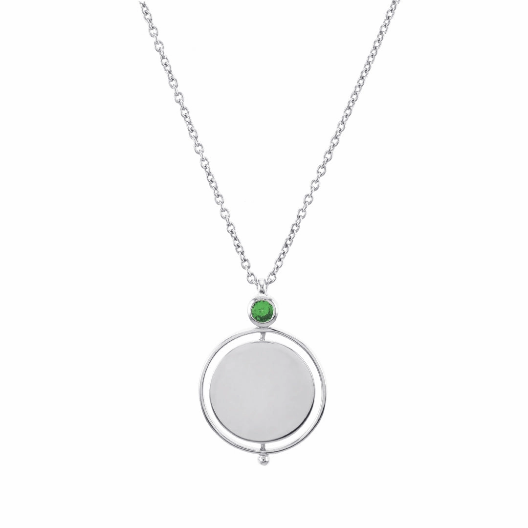 Tsavorite Silver Pivot Disc Pendant Necklace