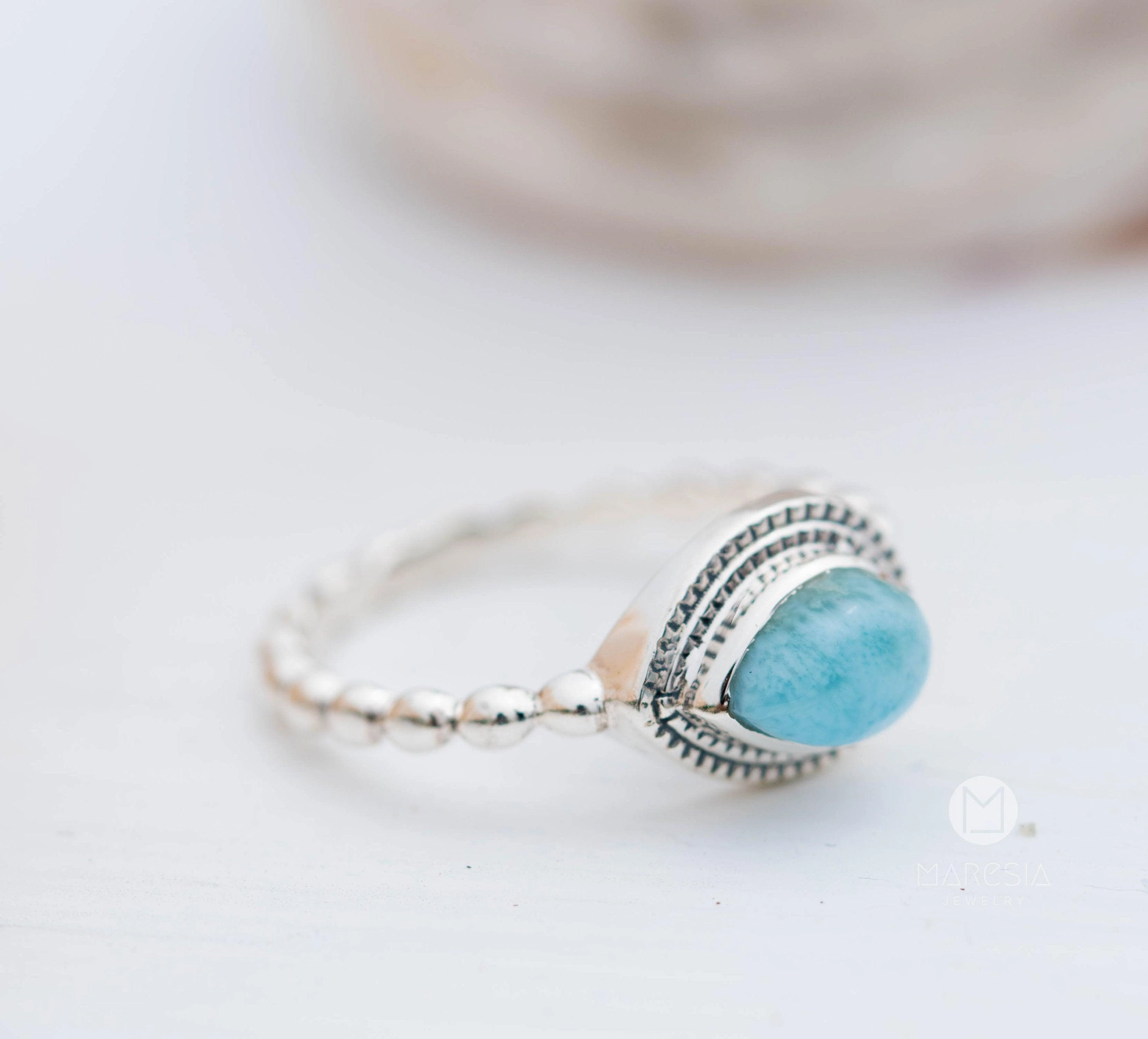Tulum Larimar Ring ~Sterling Silver 925 ~MR256
