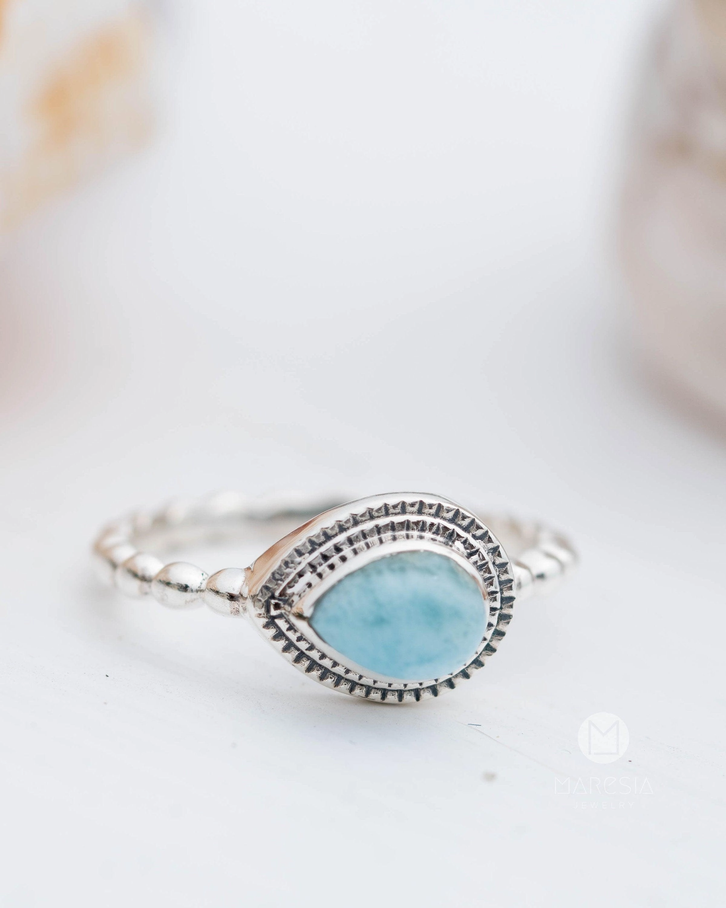 Tulum Larimar Ring ~Sterling Silver 925 ~MR256