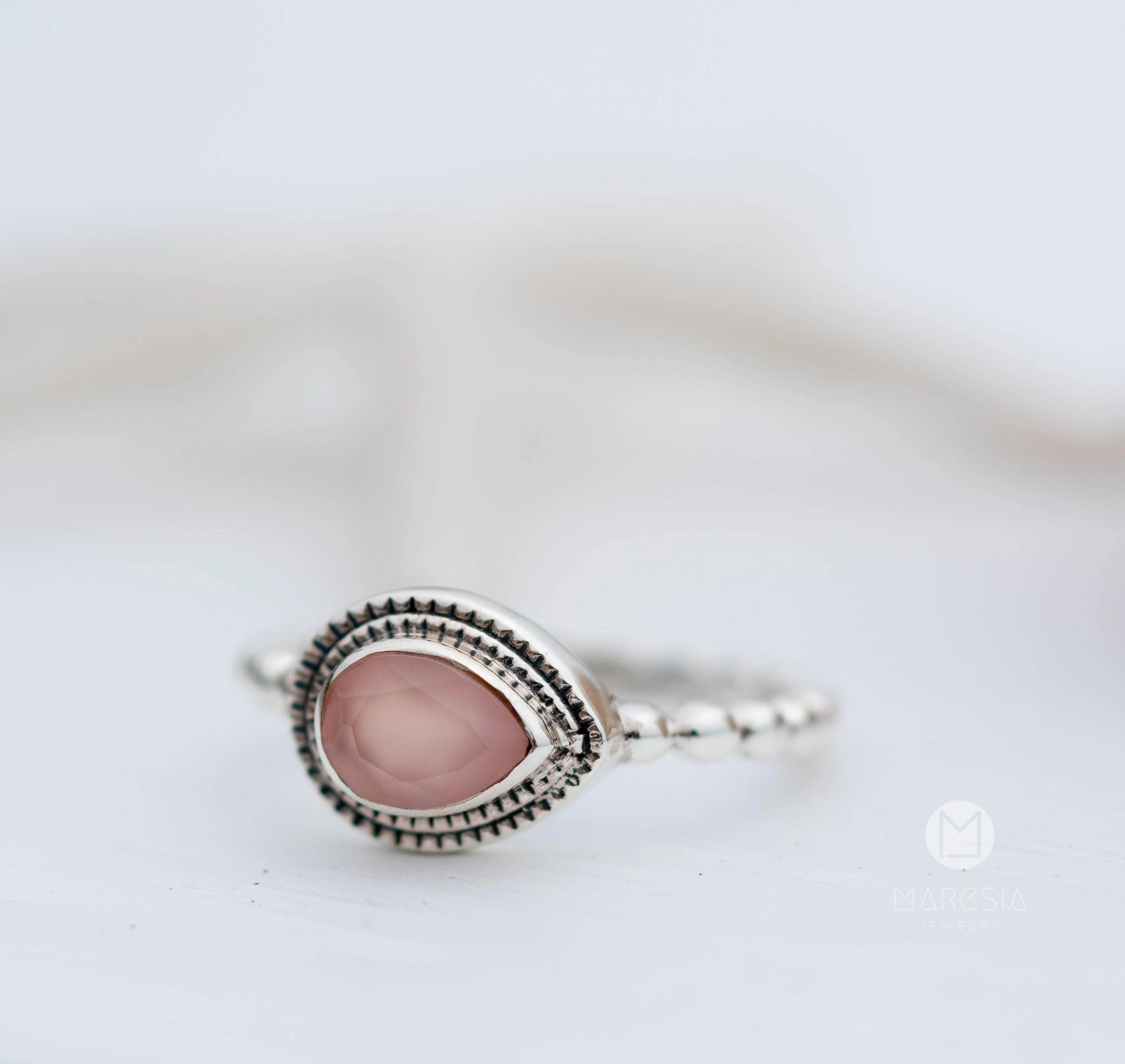 Tulum Pink chalcedony Ring ~ Sterling Silver 925 ~ MR254