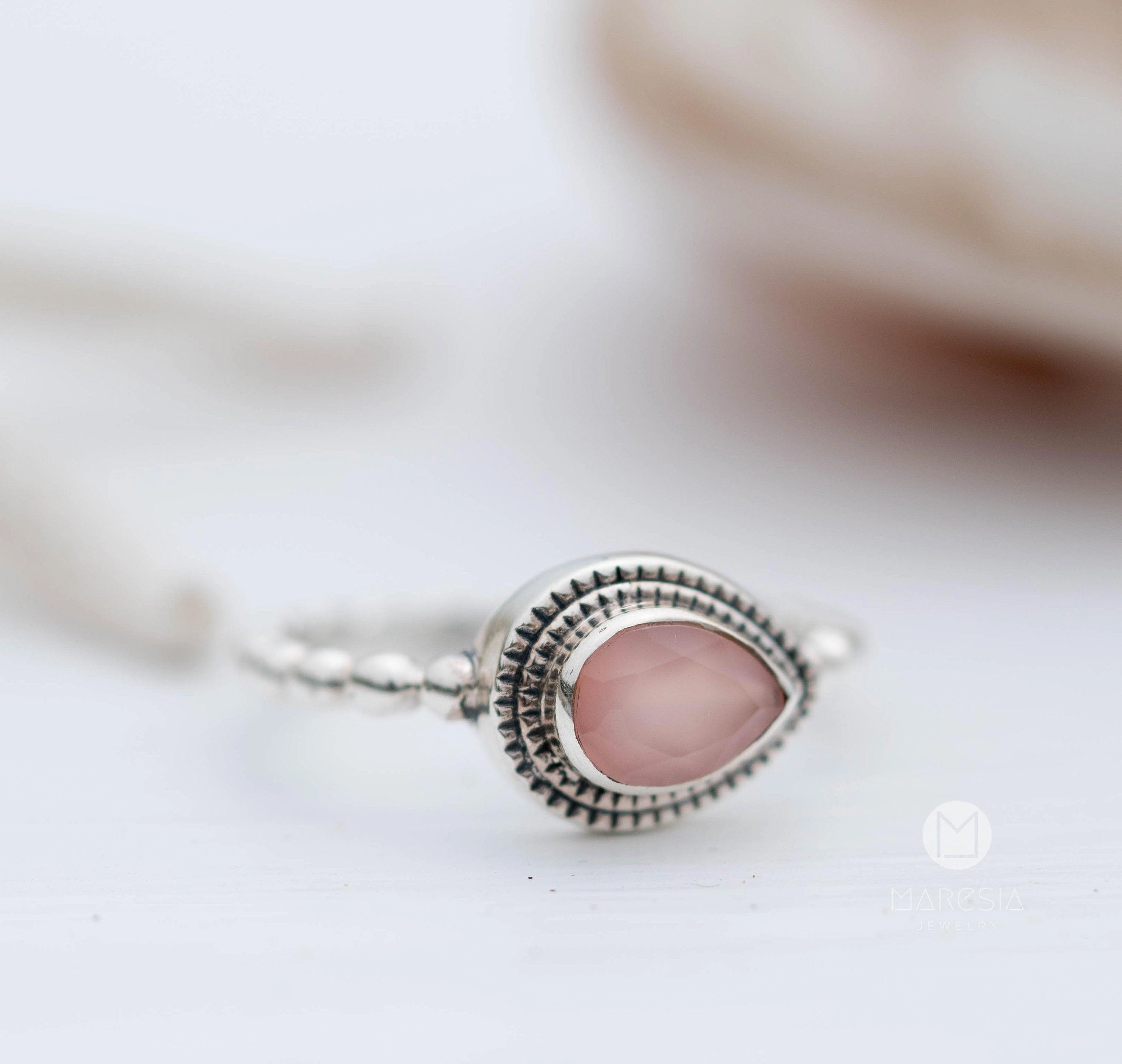 Tulum Pink chalcedony Ring ~ Sterling Silver 925 ~ MR254
