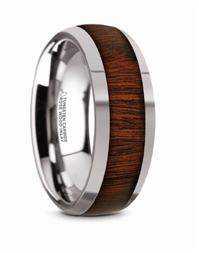 Tungsten Carbide Dalberg 8mm Rosewood Inlaid Domed Wedding Band