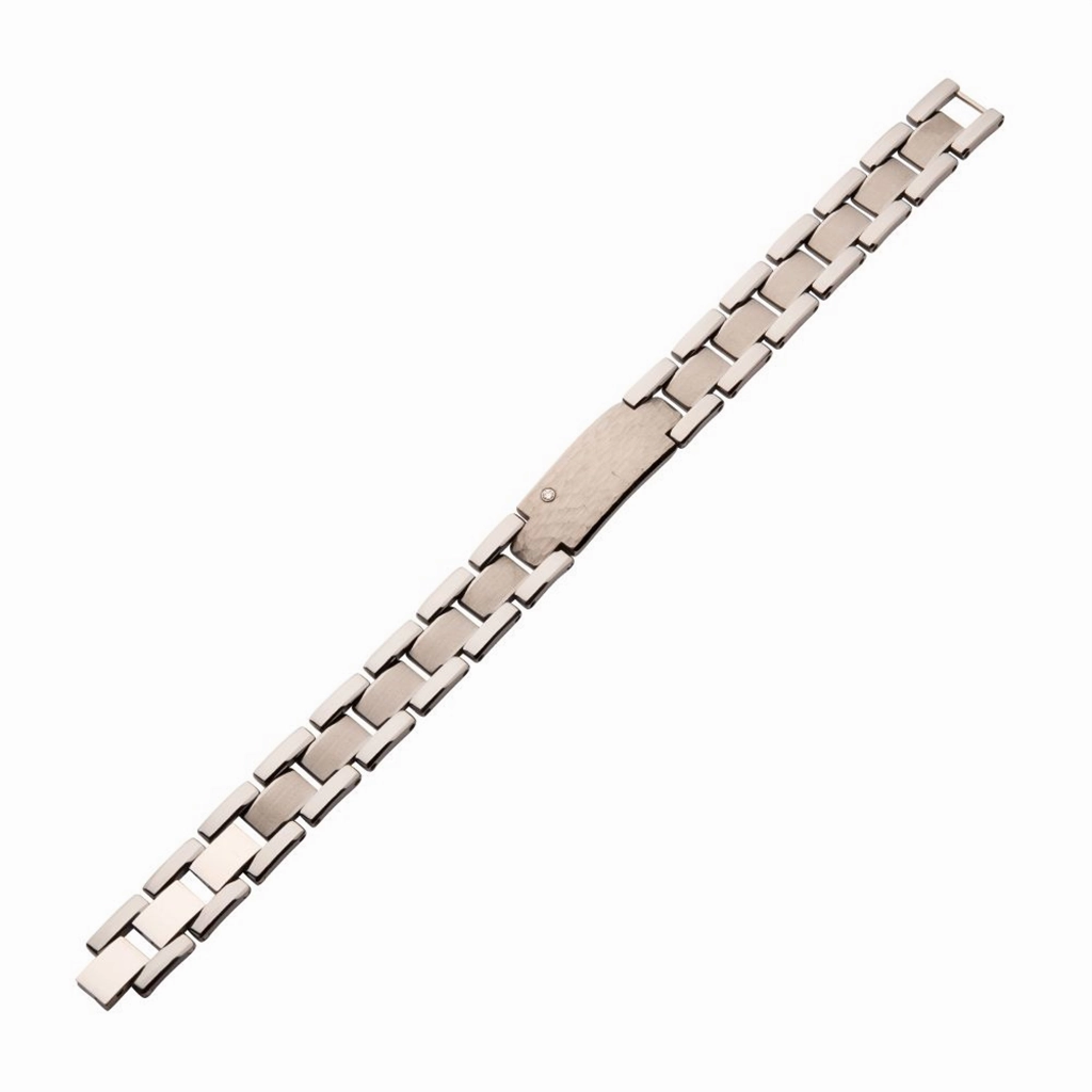 Tungsten Carbide Lab Grown Diamond 14mm Hammered ID Sizeable Link Bracelet