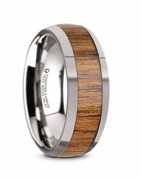 Tungsten Carbide Thekka 8mm Teak Wood Inaid Domed Wedding Band