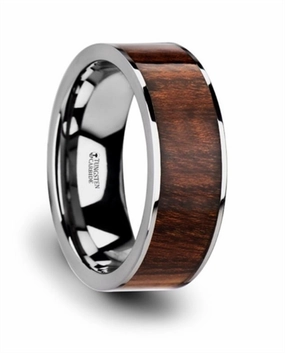 Tungsten Carbide Thraco 8mm Flat Carpathian Wood Inlaid Wedding Band