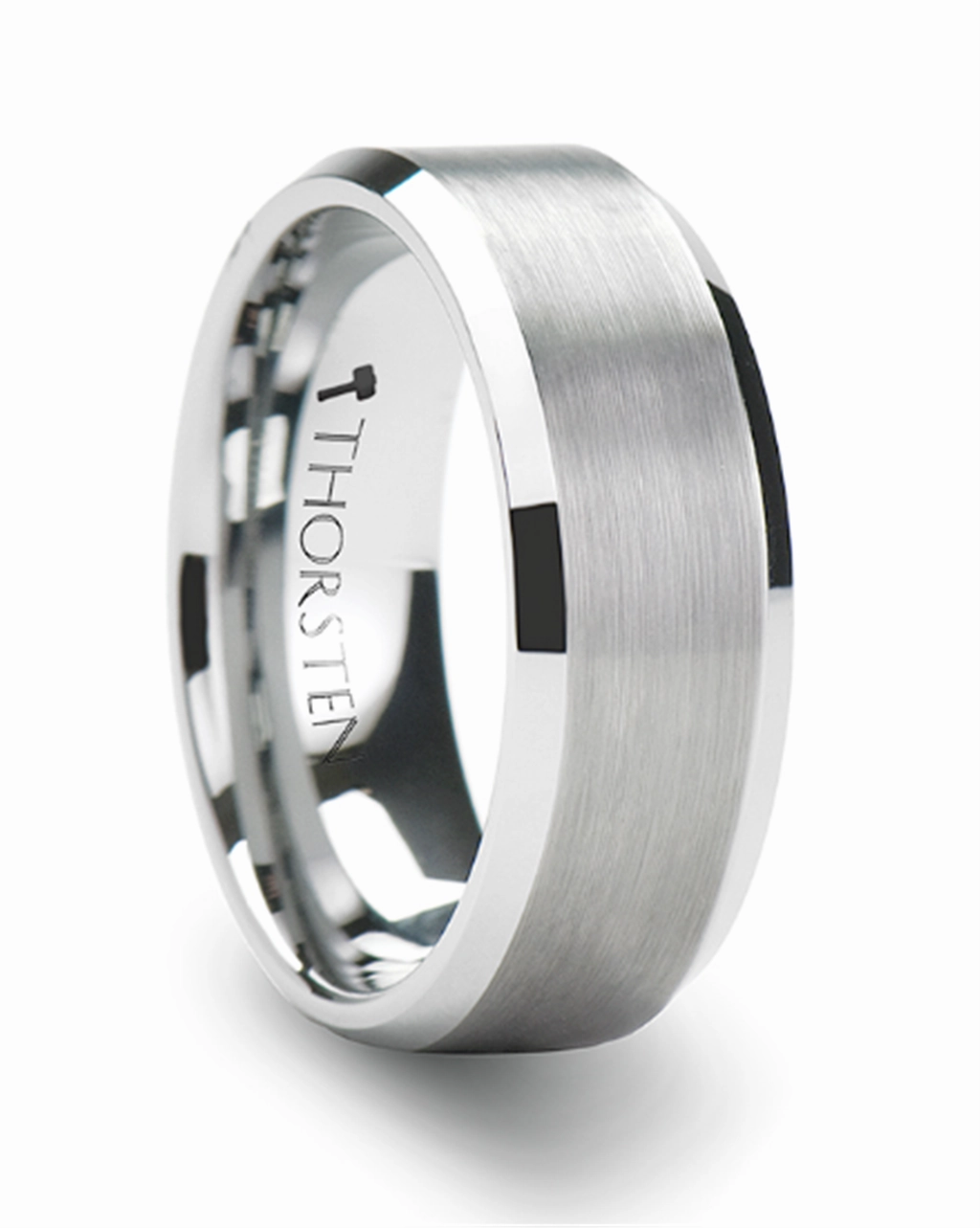 Tungsten Sheffield 8mm Brushed Center Flat Beveld Edge Wedding Band