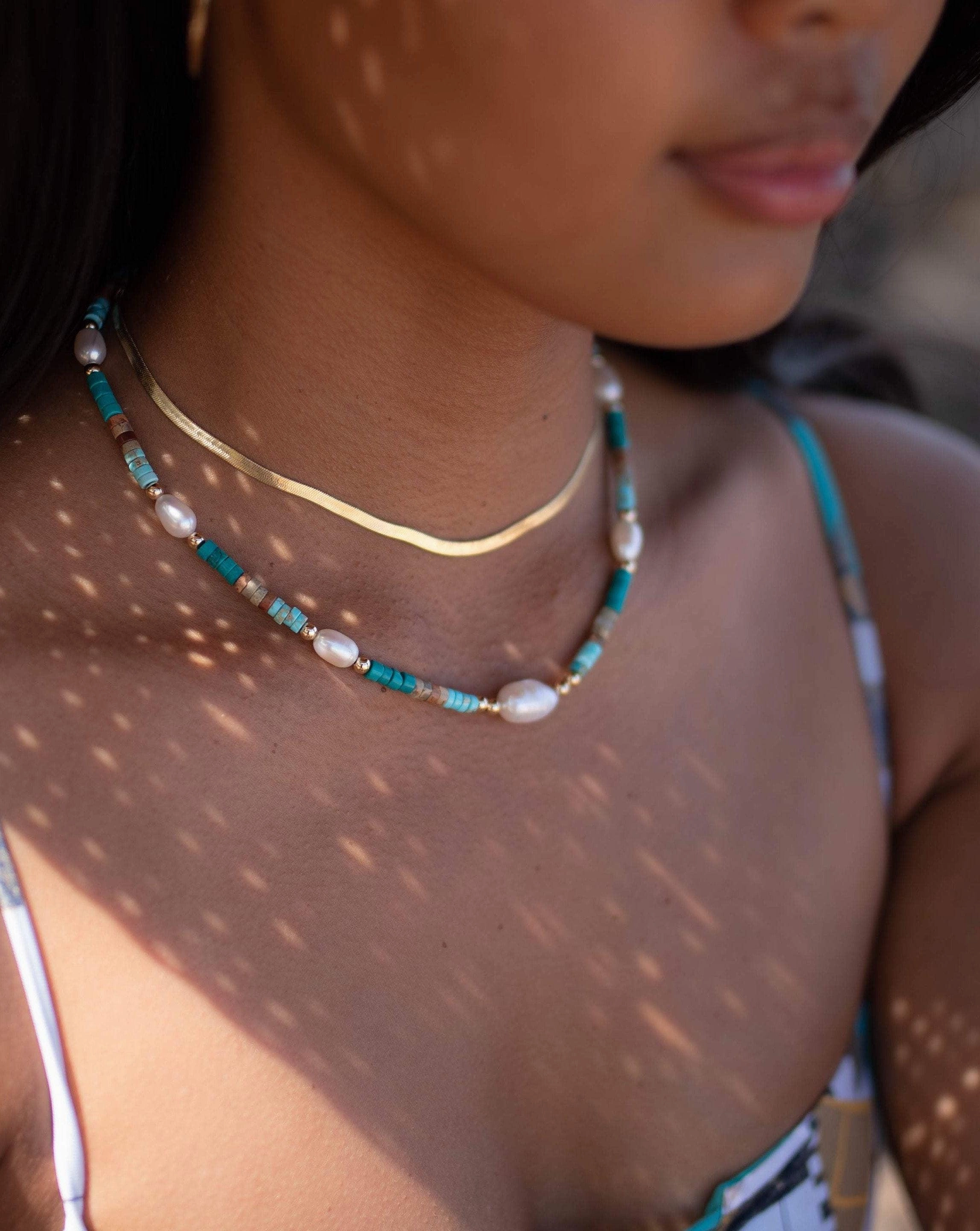 Turquoise and Pearl necklace~ Sterling Silver 925 or Gold Filled ~MN059
