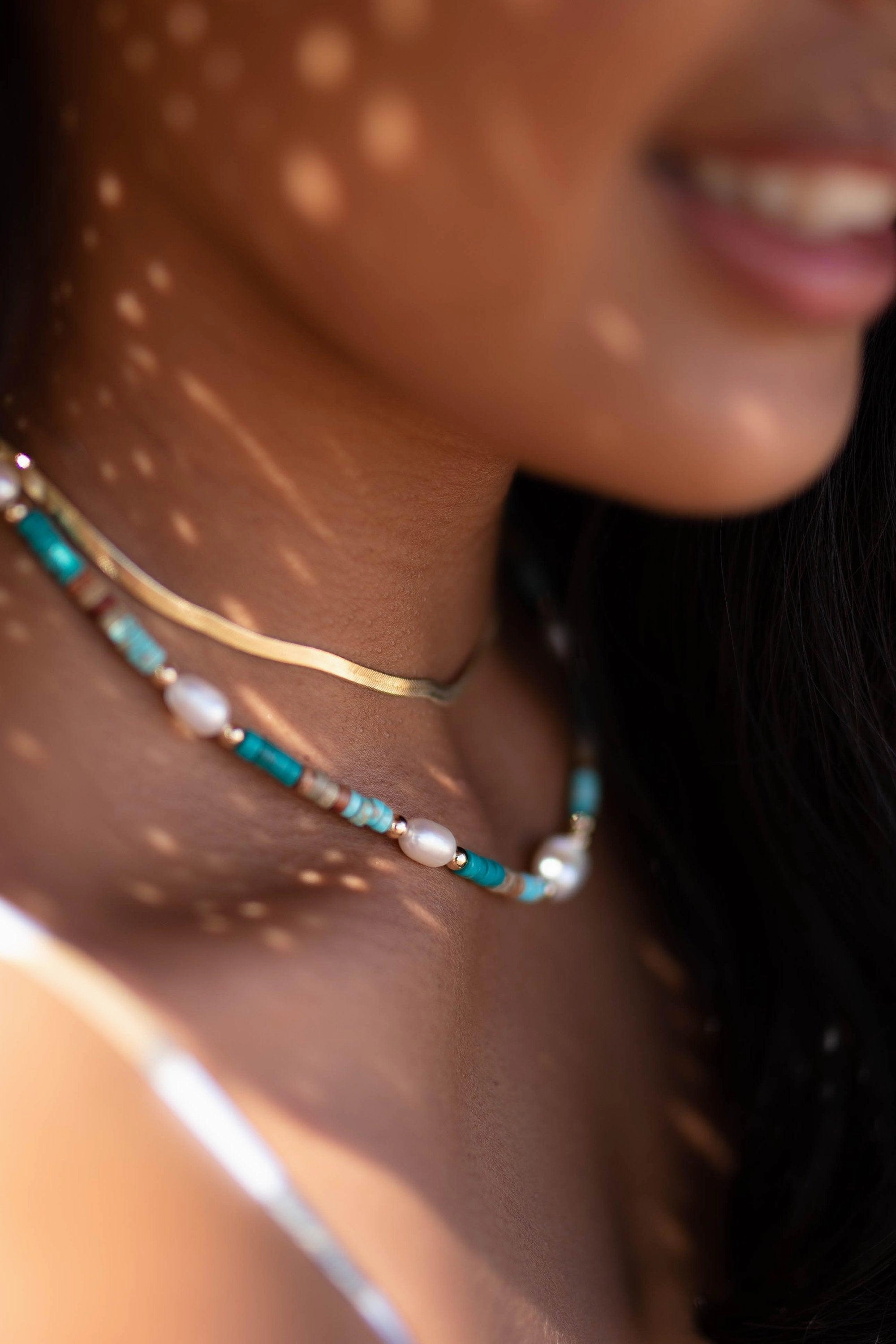 Turquoise and Pearl necklace~ Sterling Silver 925 or Gold Filled ~MN059