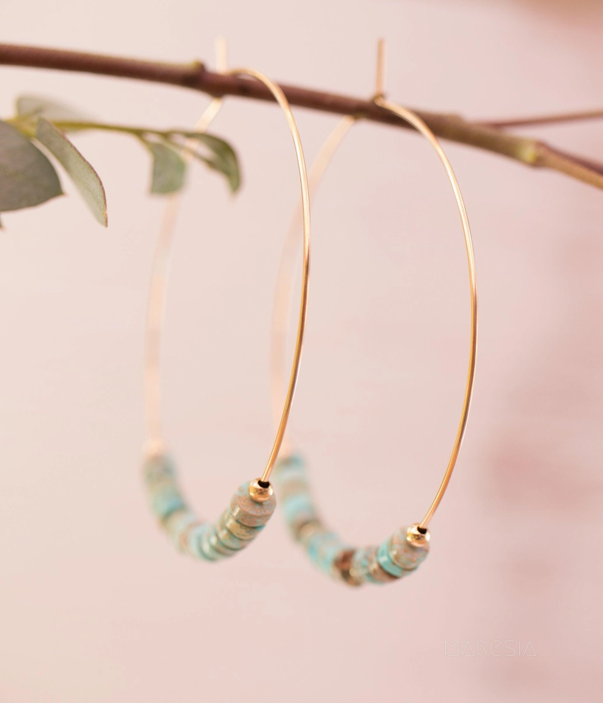Turquoise Hoop Earrings ~ 14k Gold Filled or Sterling Silver ~ ME056