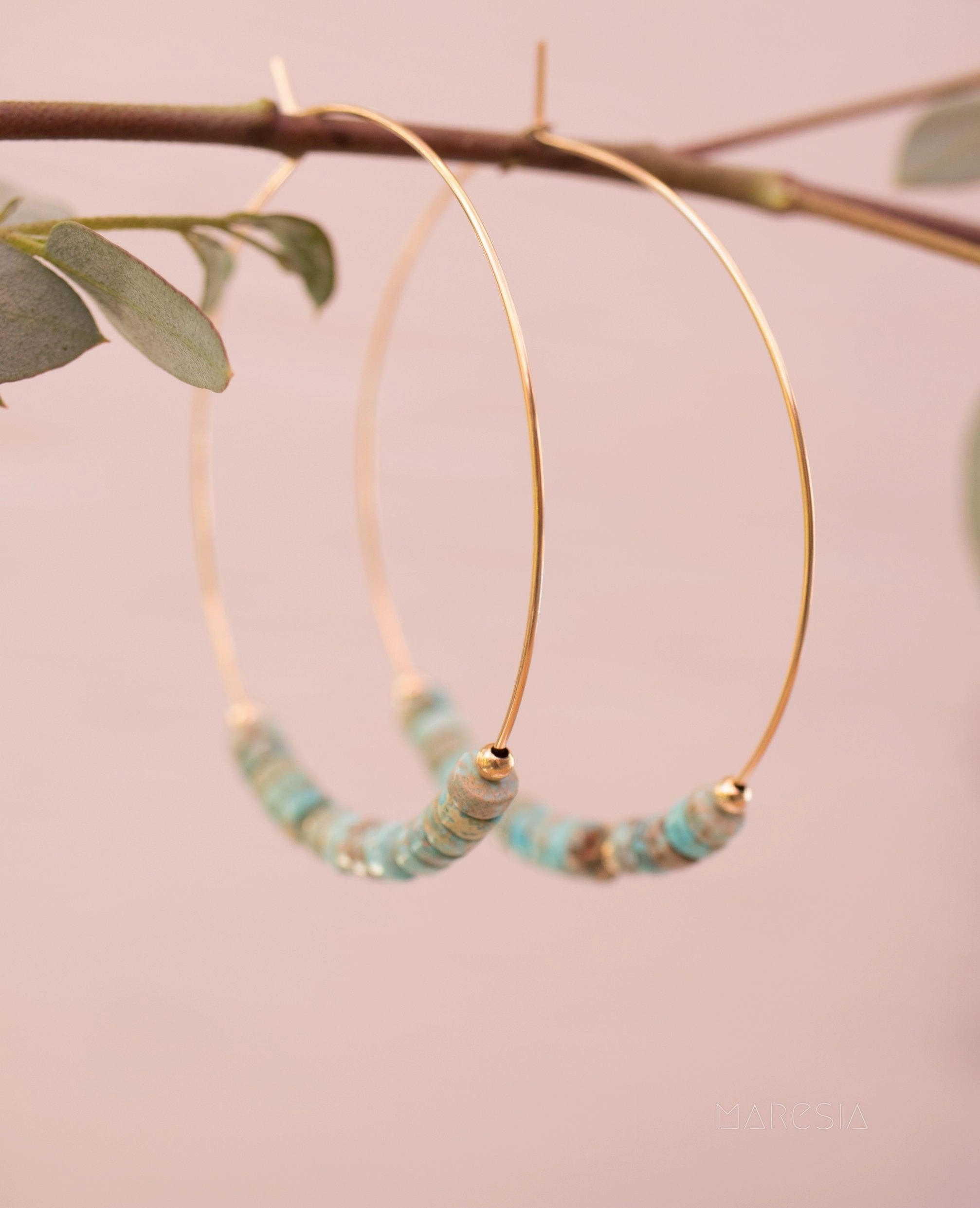 Turquoise Hoop Earrings ~ 14k Gold Filled or Sterling Silver ~ ME056
