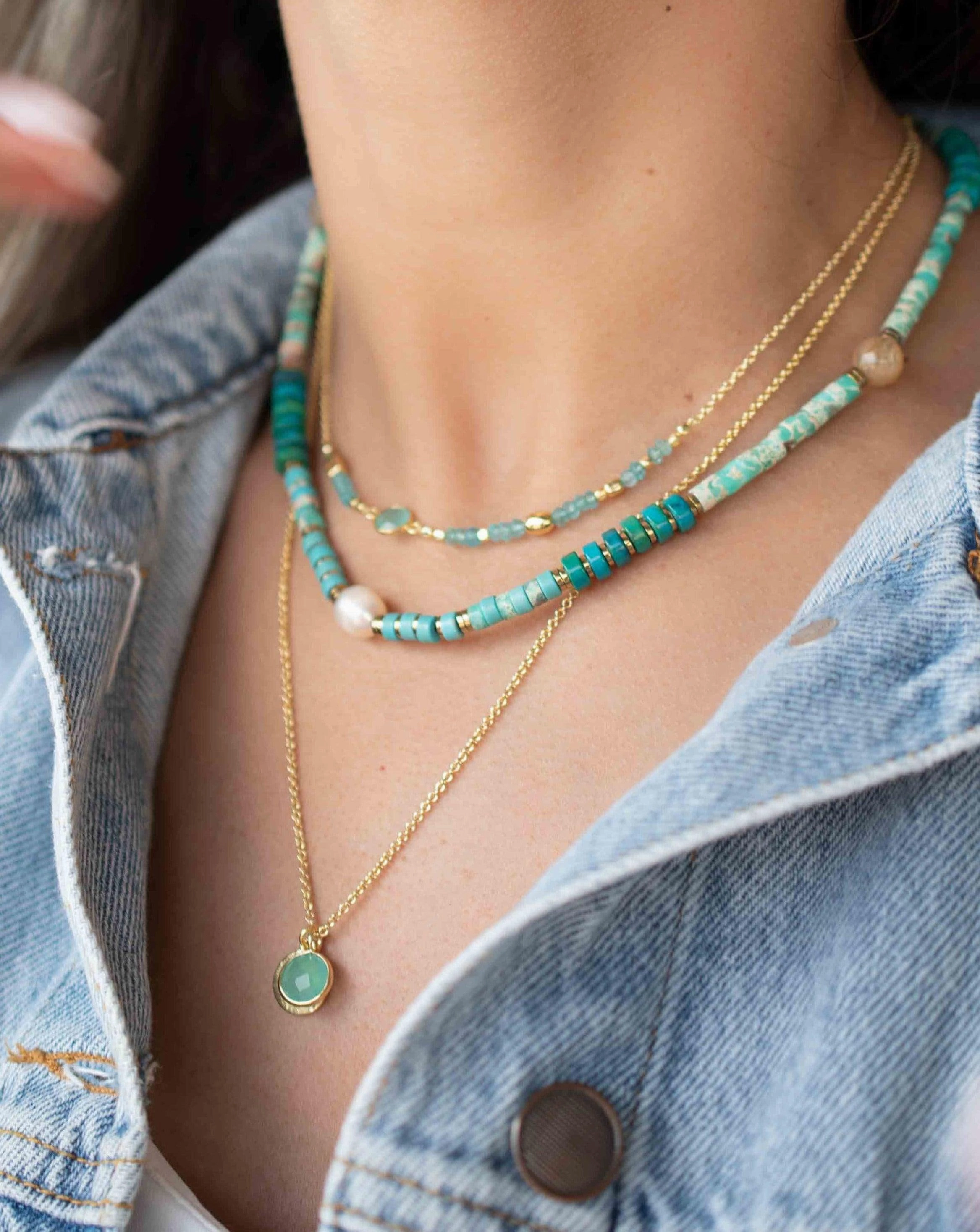 Turquoise, Jasper and Pearl necklace~ Gold Filled ~ Choker ~ MN095