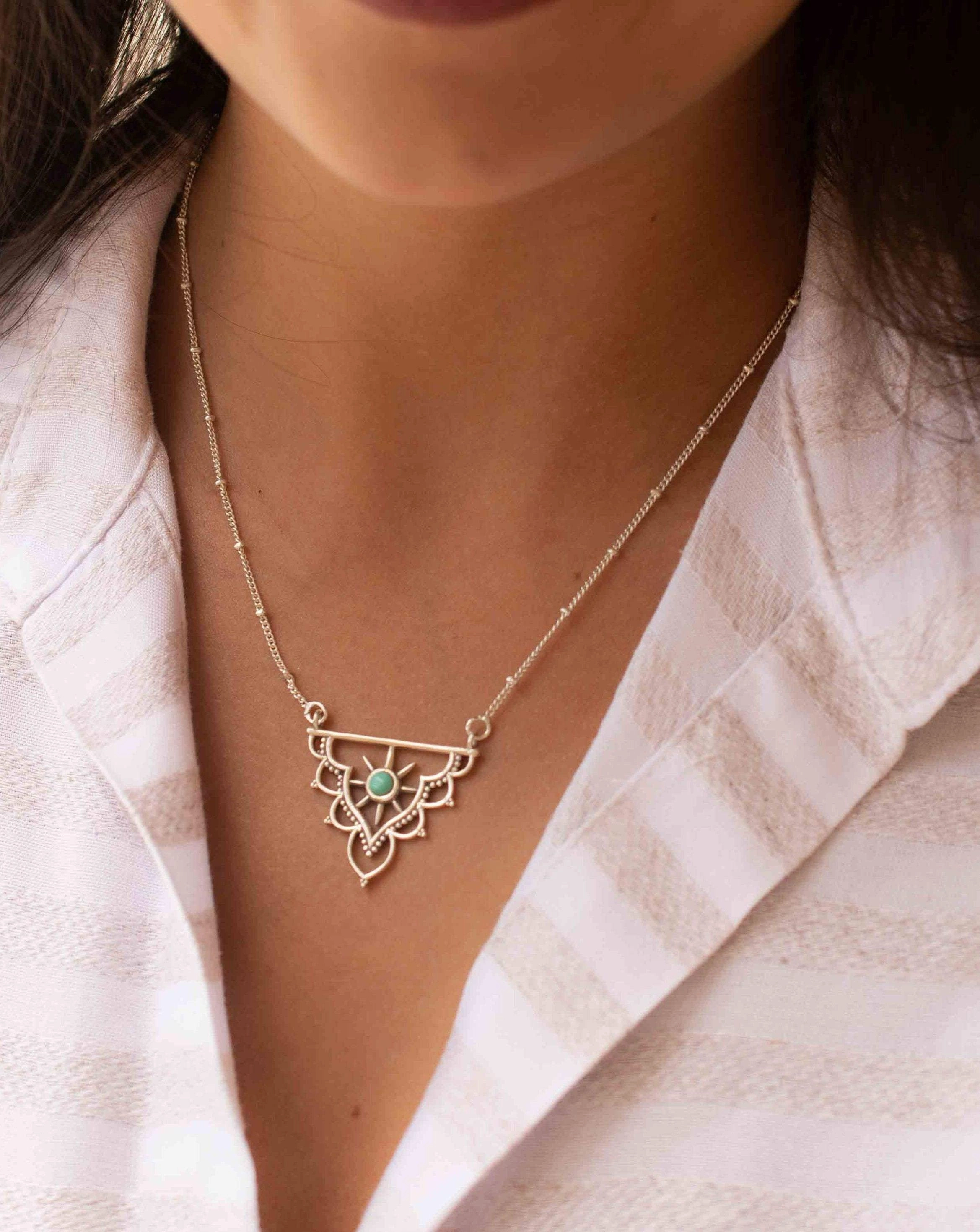 Turquoise Mandala Necklace ~ Sterling Silver 925 ~ MN070