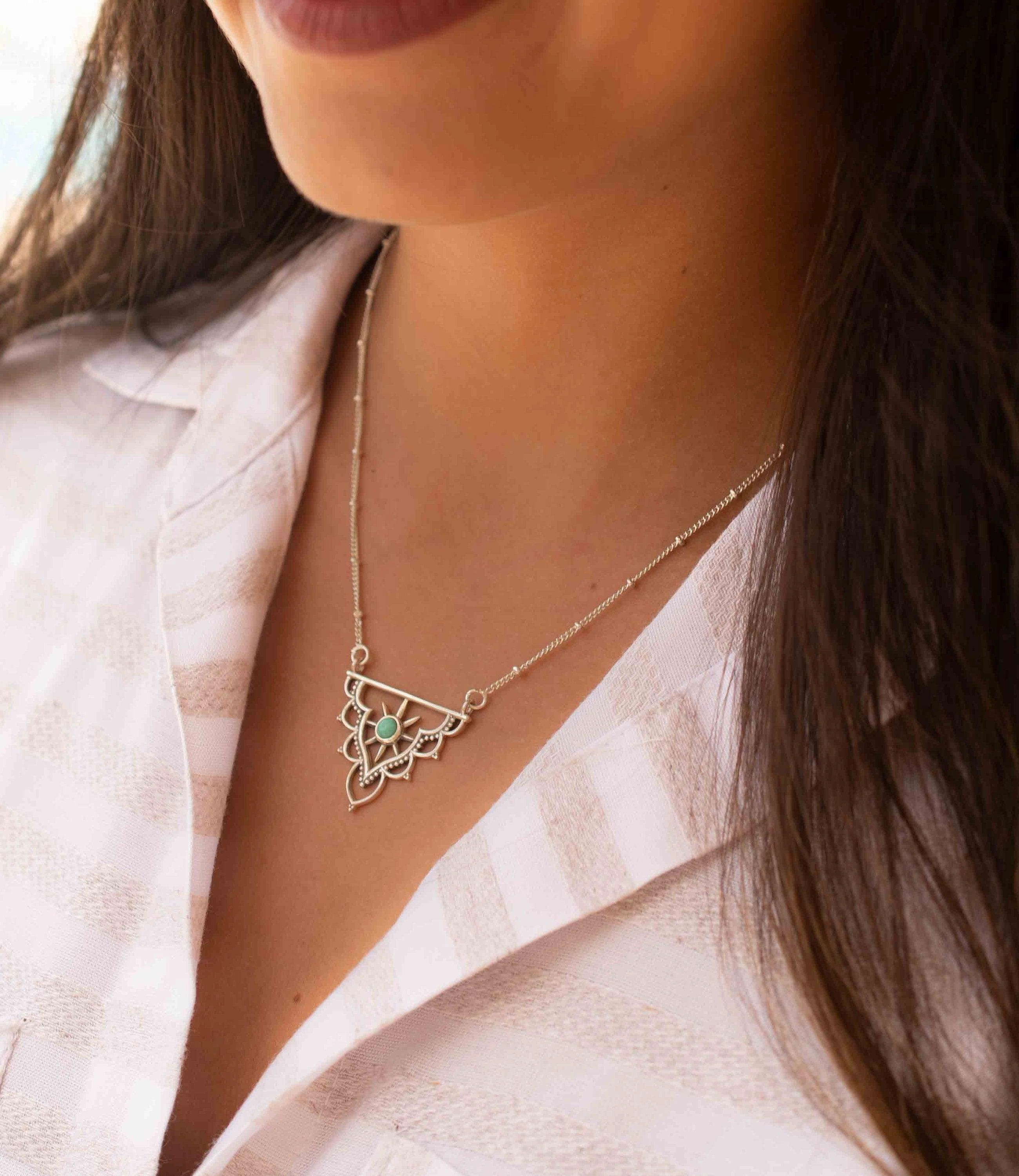 Turquoise Mandala Necklace ~ Sterling Silver 925 ~ MN070