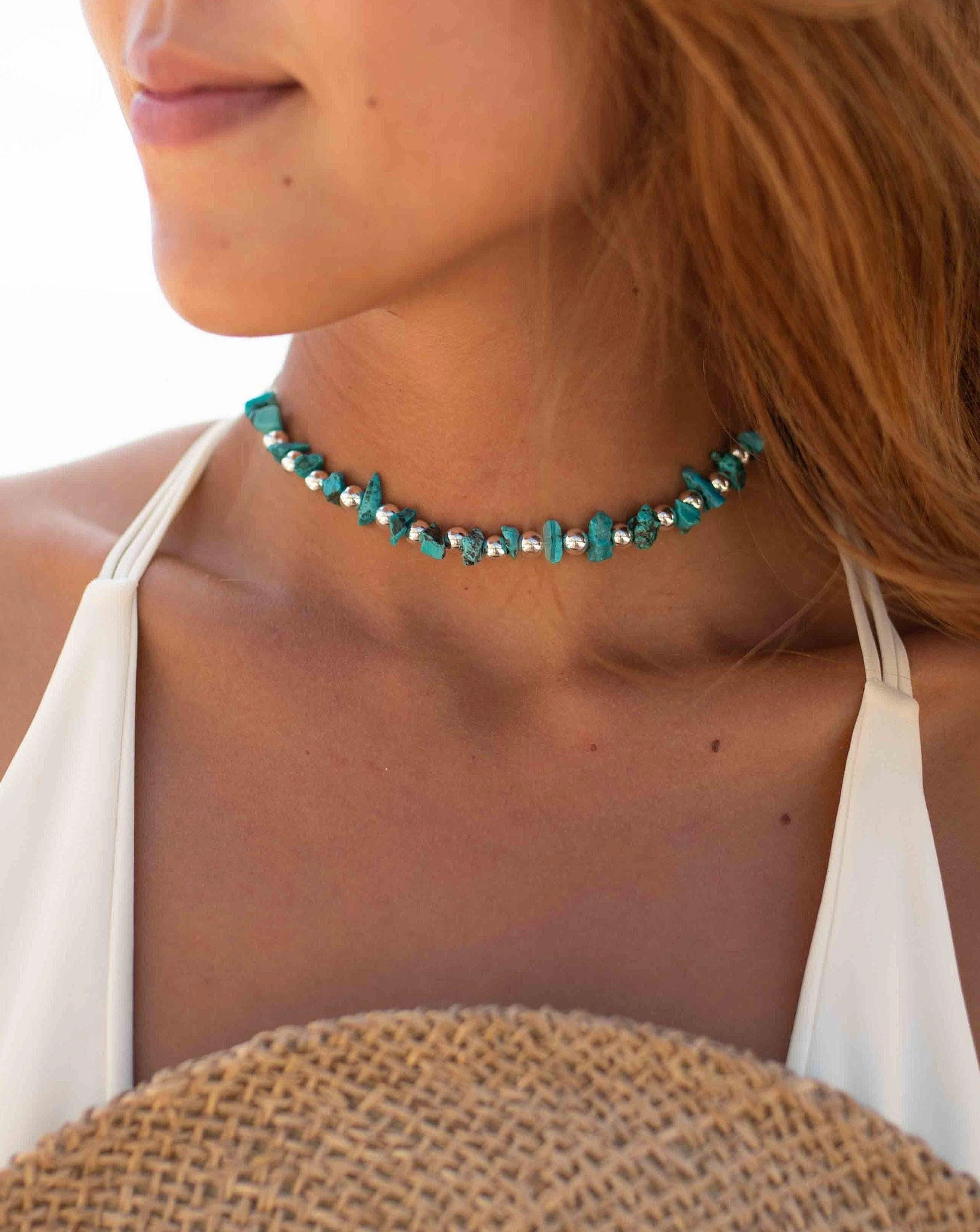 Turquoise necklace ~ Sterling Silver 925 ~ Choker ~ MN093