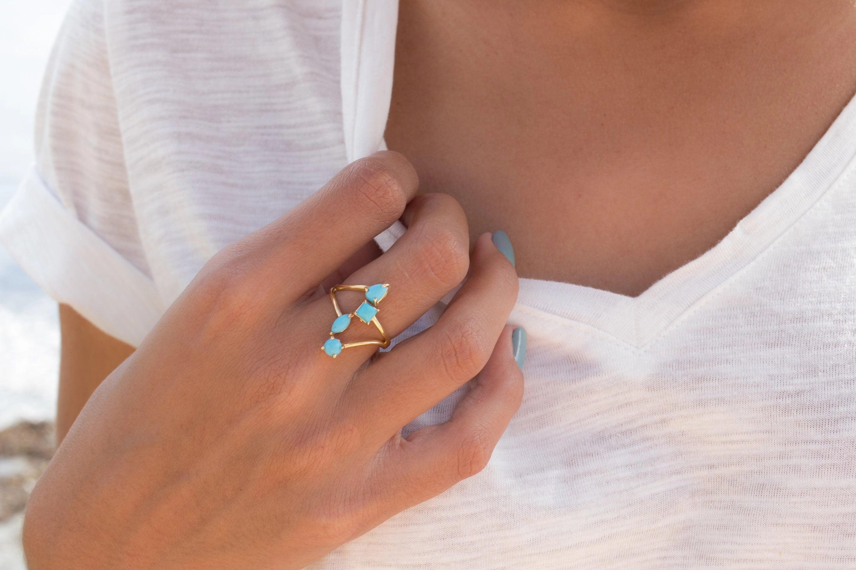 Turquoise Ring ~ 18k Gold Plated ~ MR025