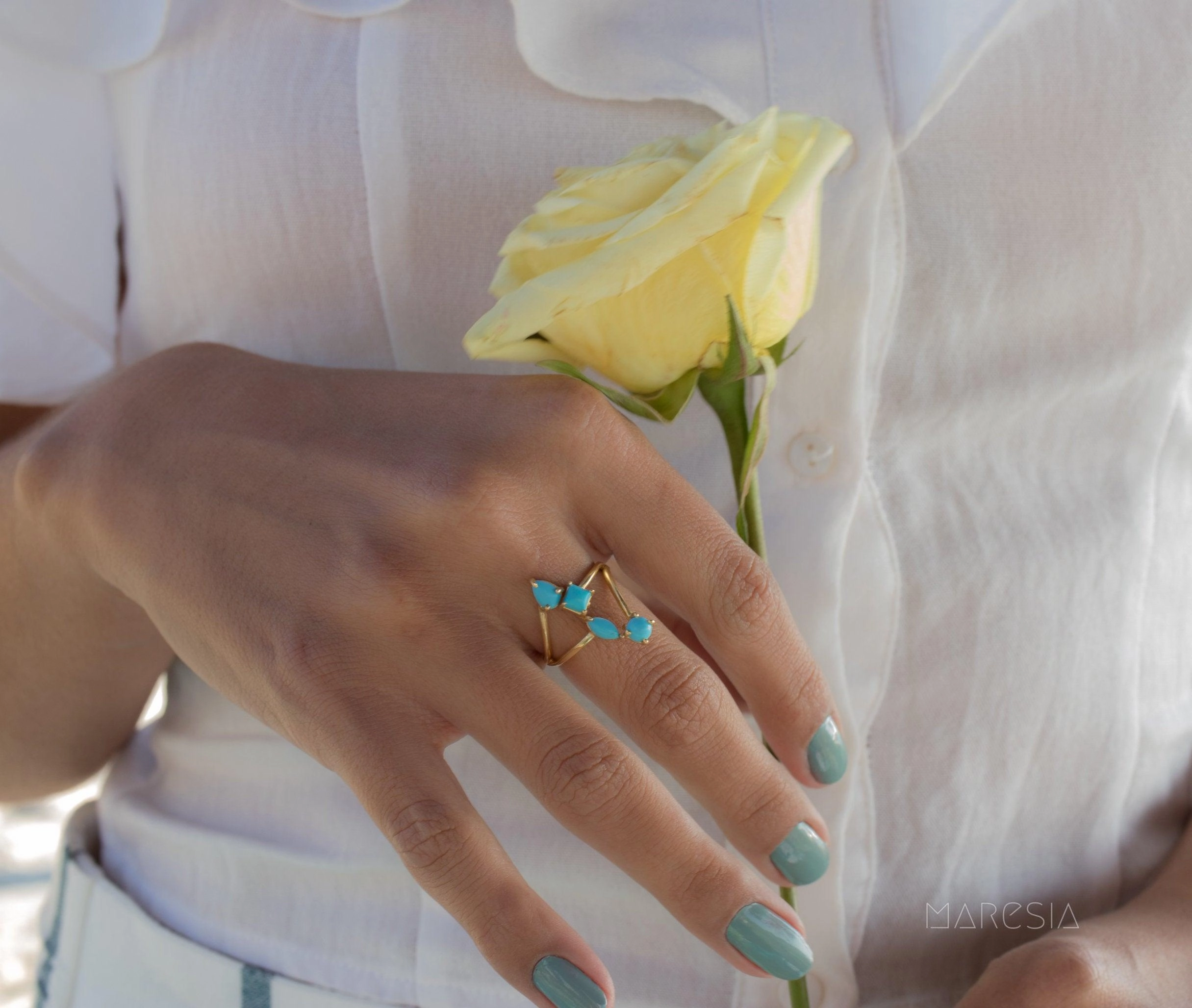 Turquoise Ring ~ 18k Gold Plated ~ MR025