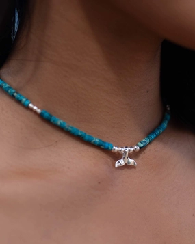 Turquoise whale tail necklace~ Sterling Silver 925~MN061