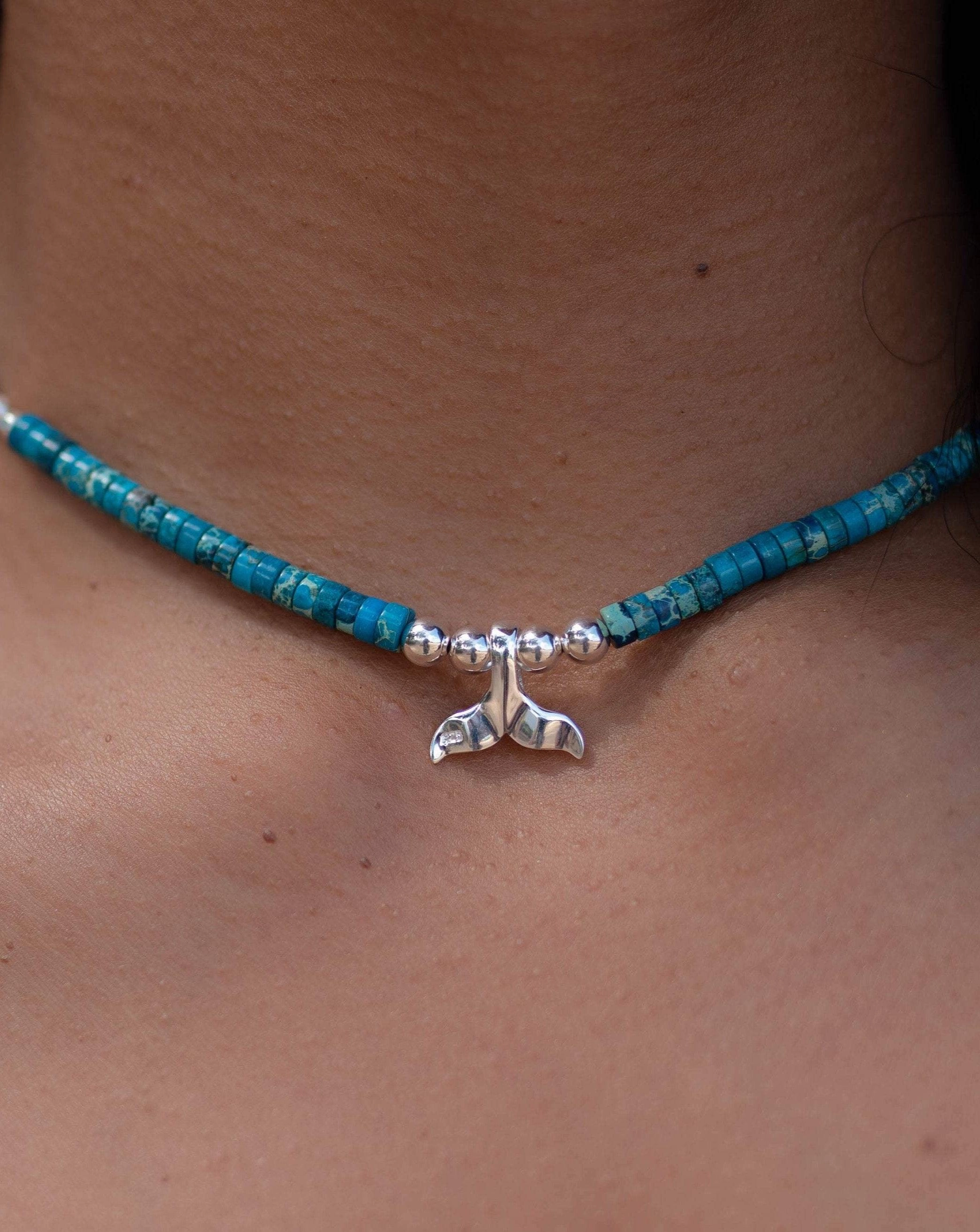 Turquoise whale tail necklace~ Sterling Silver 925~MN061