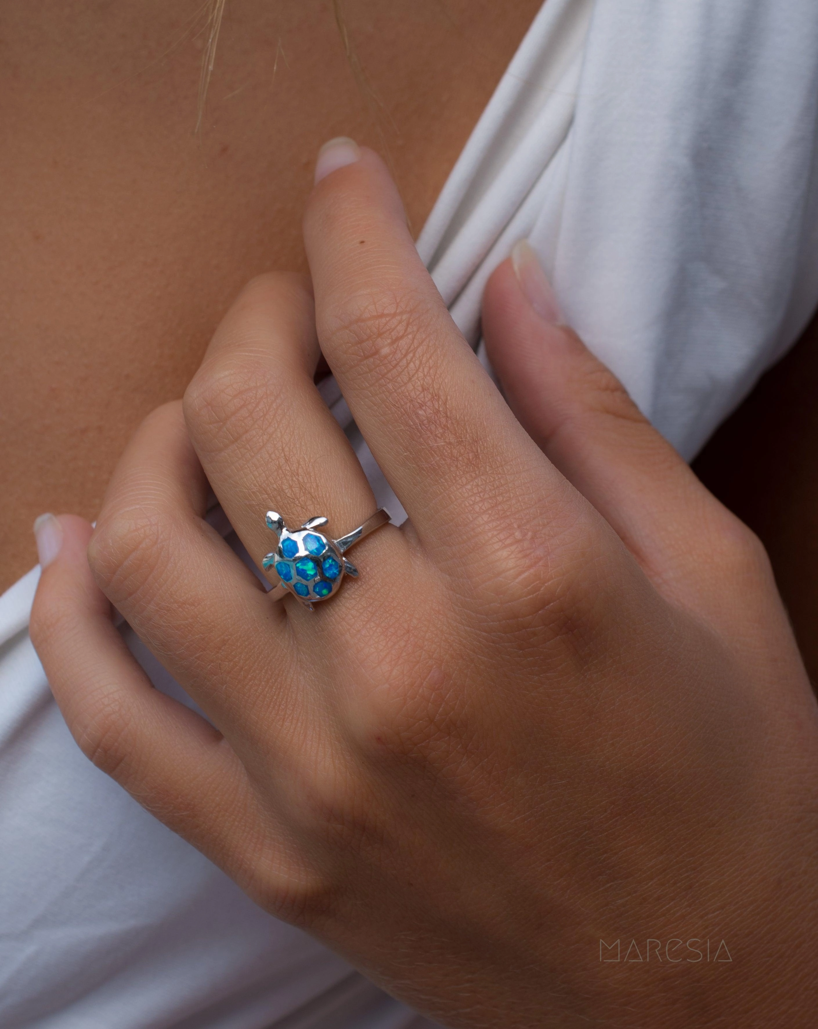 Turtle Blue Opal Ring ~Sterling Silver 925~ SMR069