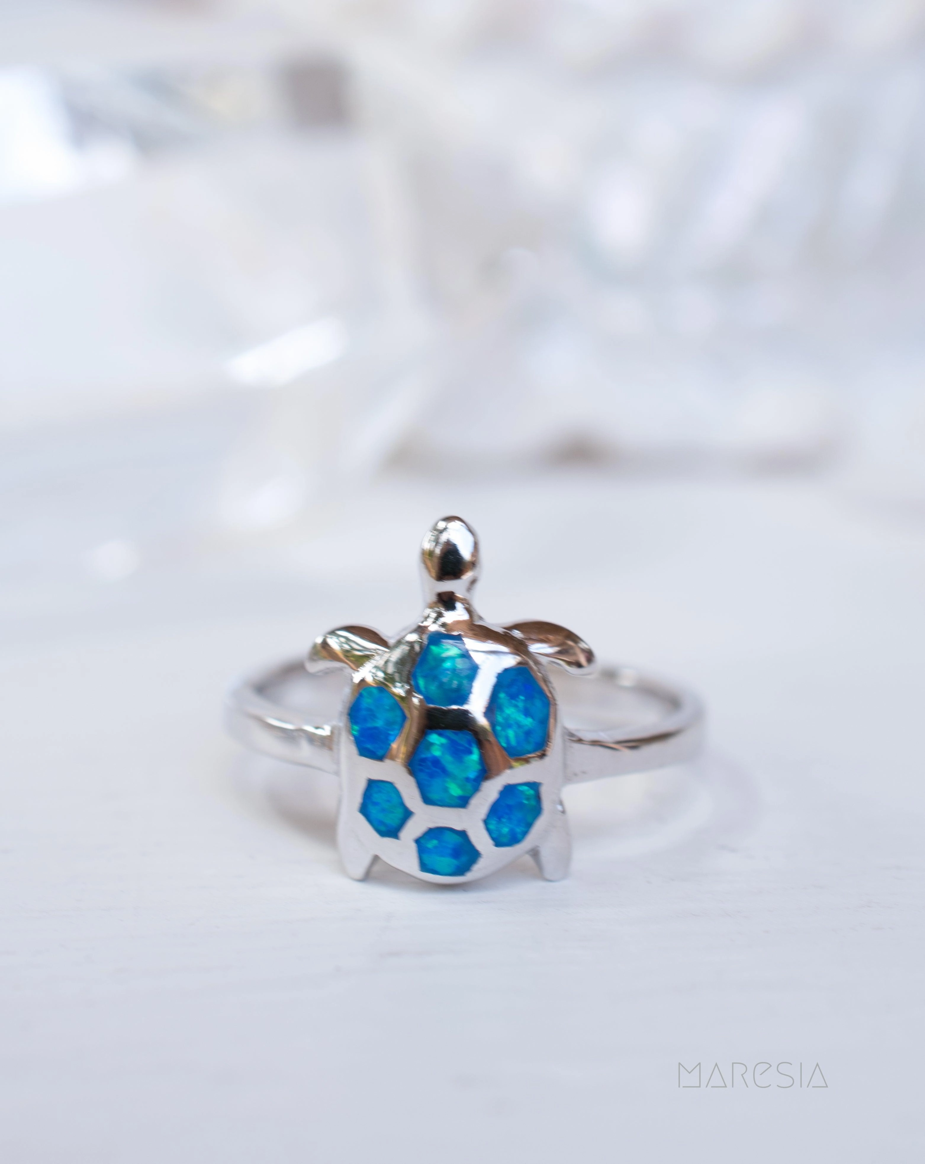 Turtle Blue Opal Ring ~Sterling Silver 925~ SMR069
