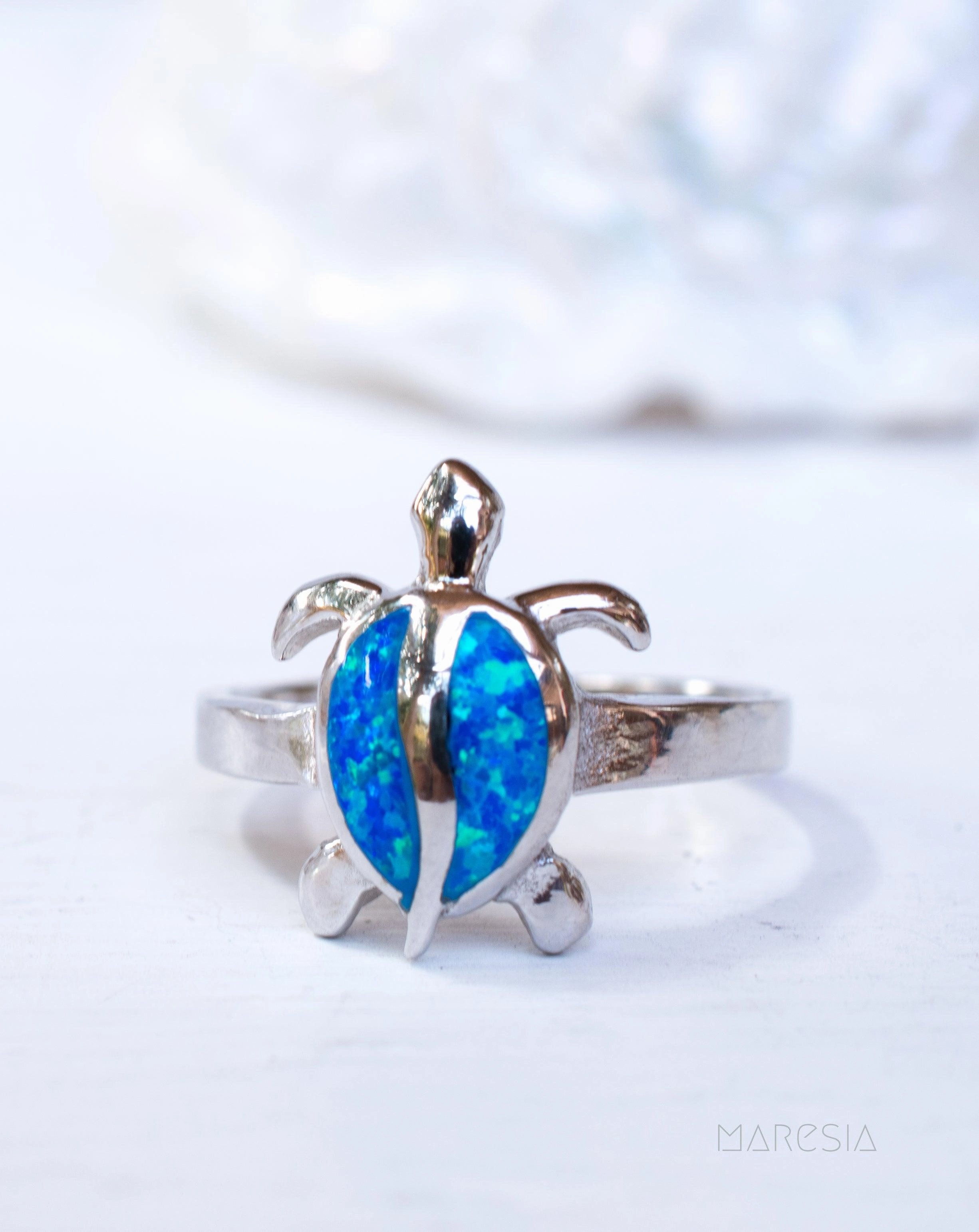 Turtle Blue Opal Ring ~Sterling Silver 925~ SMR074