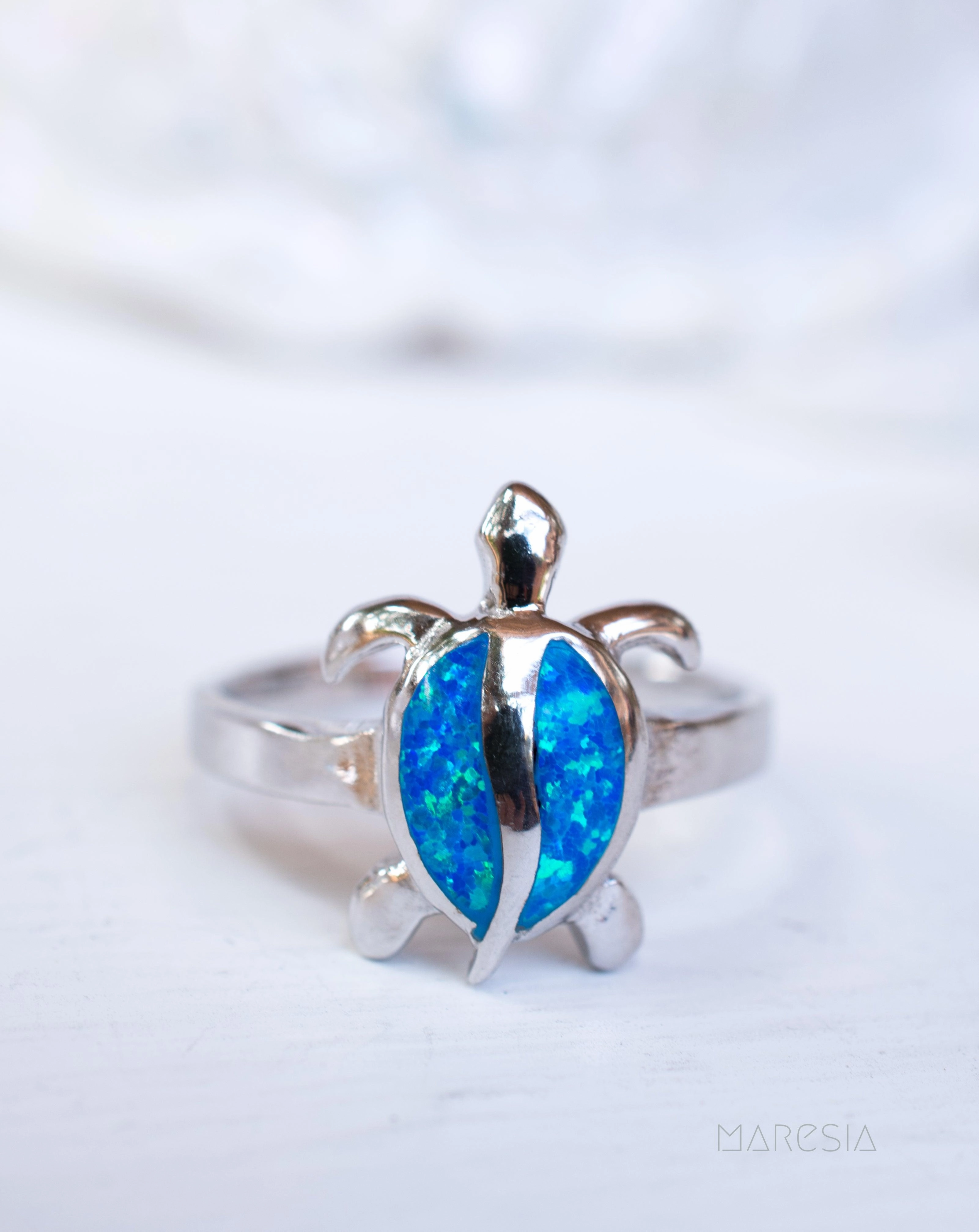 Turtle Blue Opal Ring ~Sterling Silver 925~ SMR074