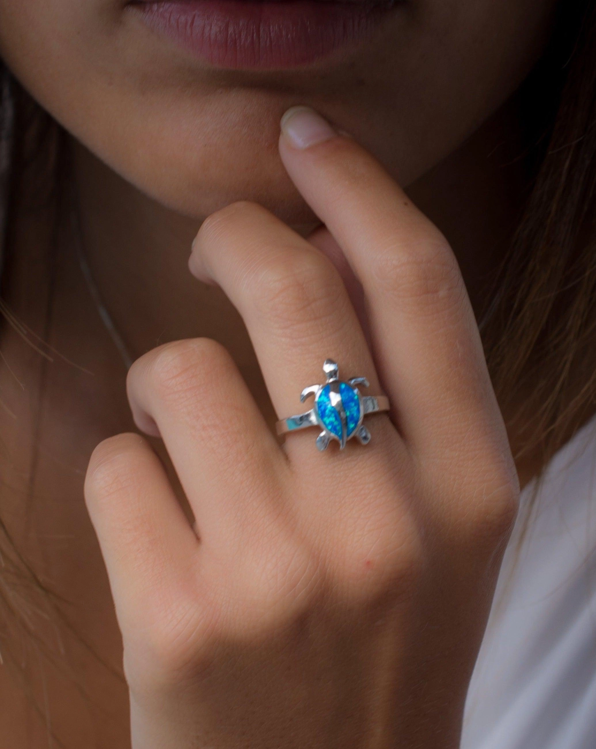 Turtle Blue Opal Ring ~Sterling Silver 925~ SMR074