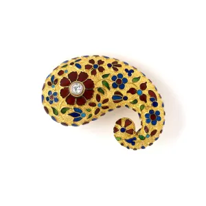 Victorian Diamond & Enamel Cornucopia Pin