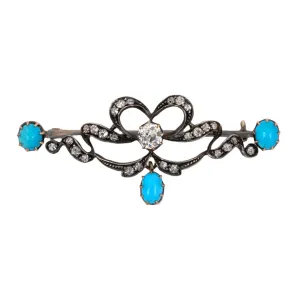 Victorian Diamond & Turquoise Dangle Pin