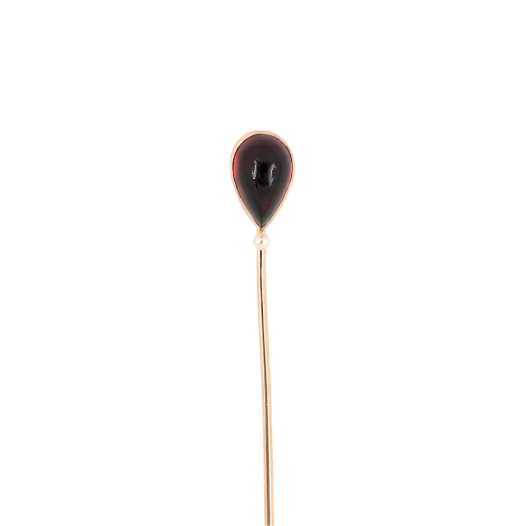 Victorian Pear-Shaped Garnet & Pearl Stick Pin