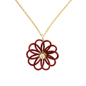 Victorian Red Enamel Floral Pendant Necklace