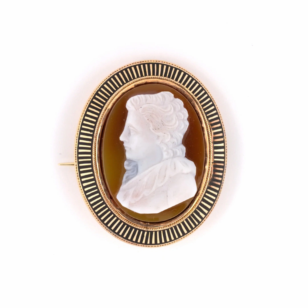 Victorian Enamel & Carnelian Cameo Locket Pin-Pendant