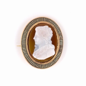 Victorian Enamel & Carnelian Cameo Locket Pin-Pendant