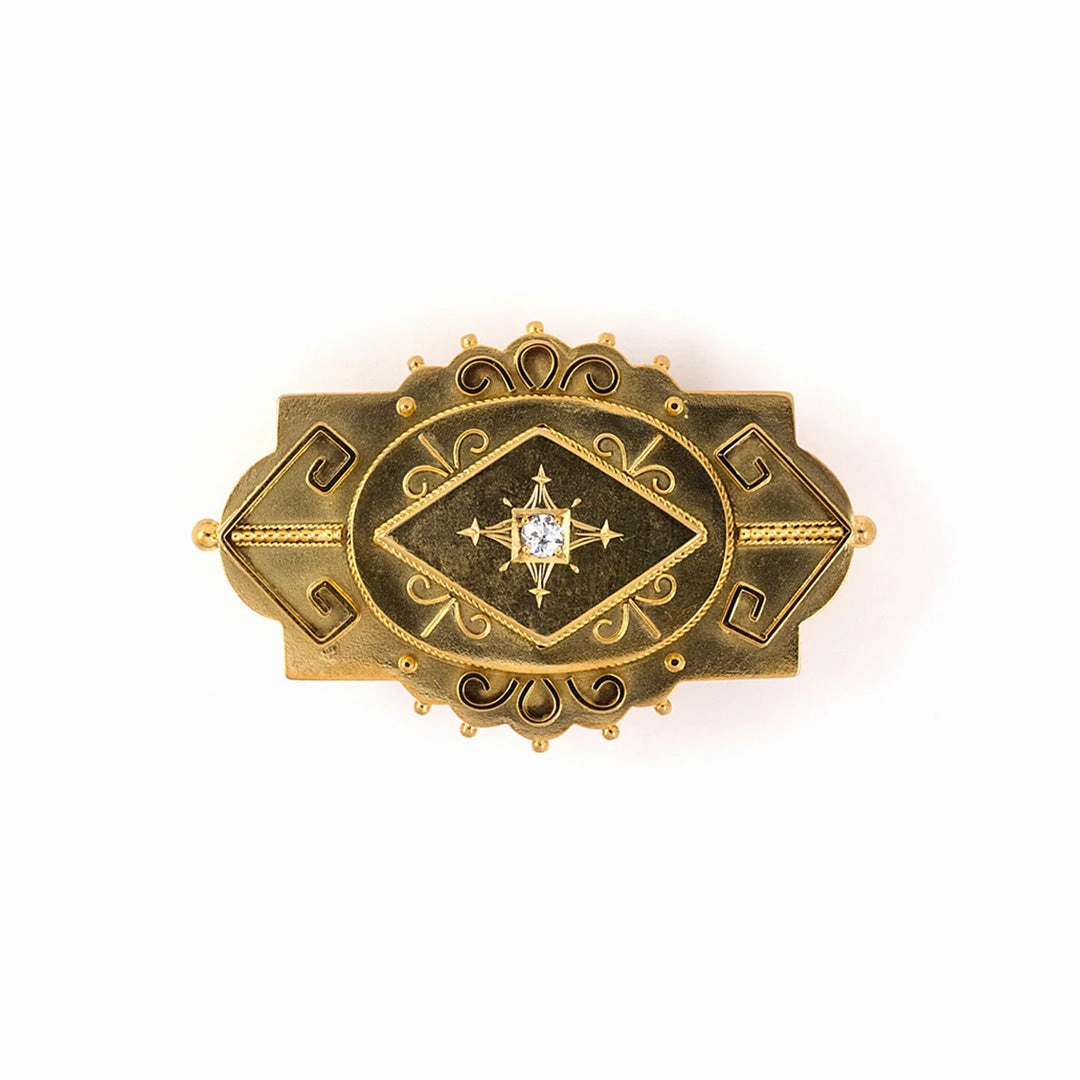 Victorian Etruscan Revival Carved Picture Locket Pin