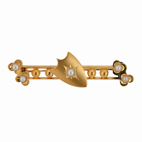 Victorian Gold Shield & Pearl Bar Pin