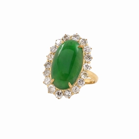 Victorian Jadeite Diamond Cluster Dinner Ring