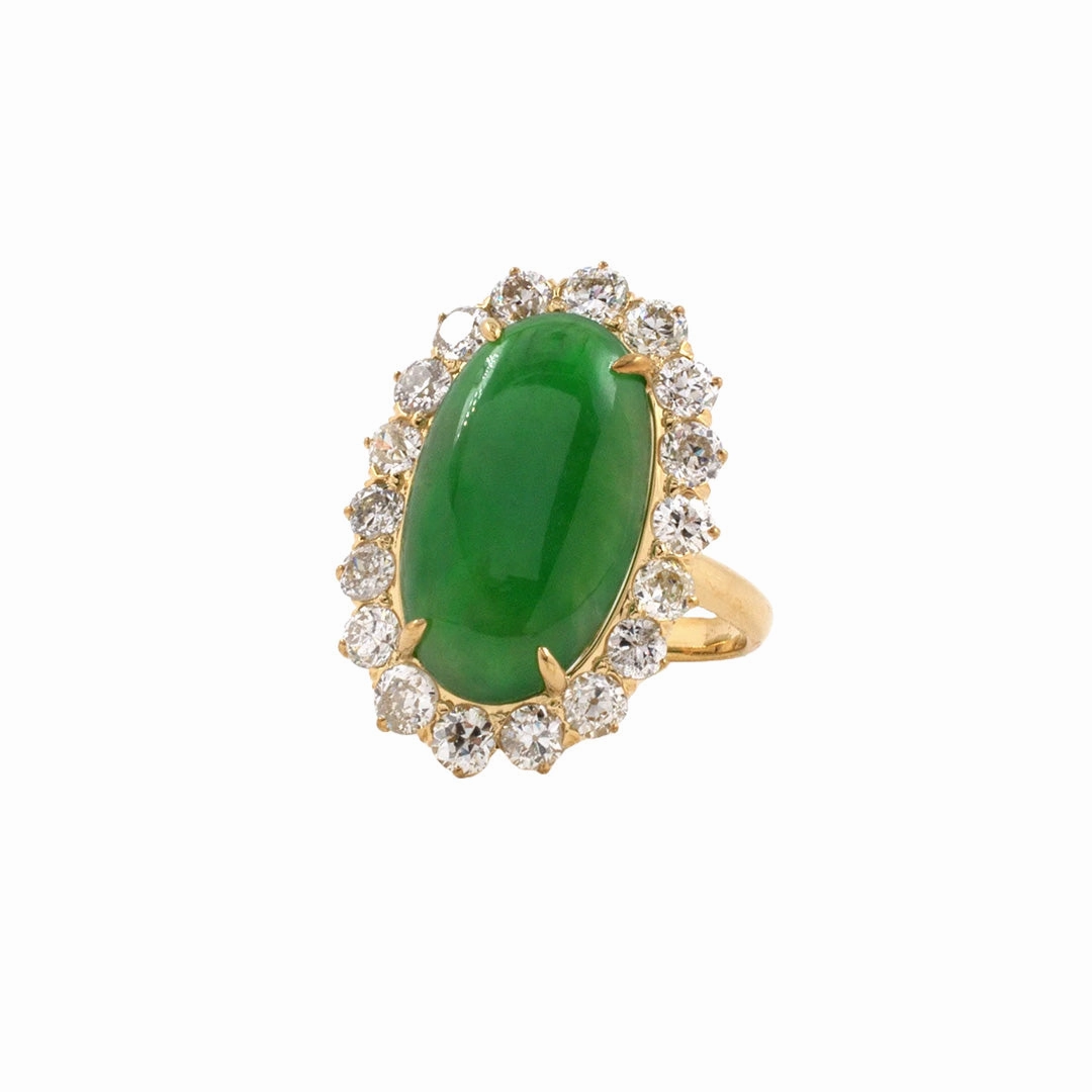 Victorian Jadeite Diamond Cluster Dinner Ring