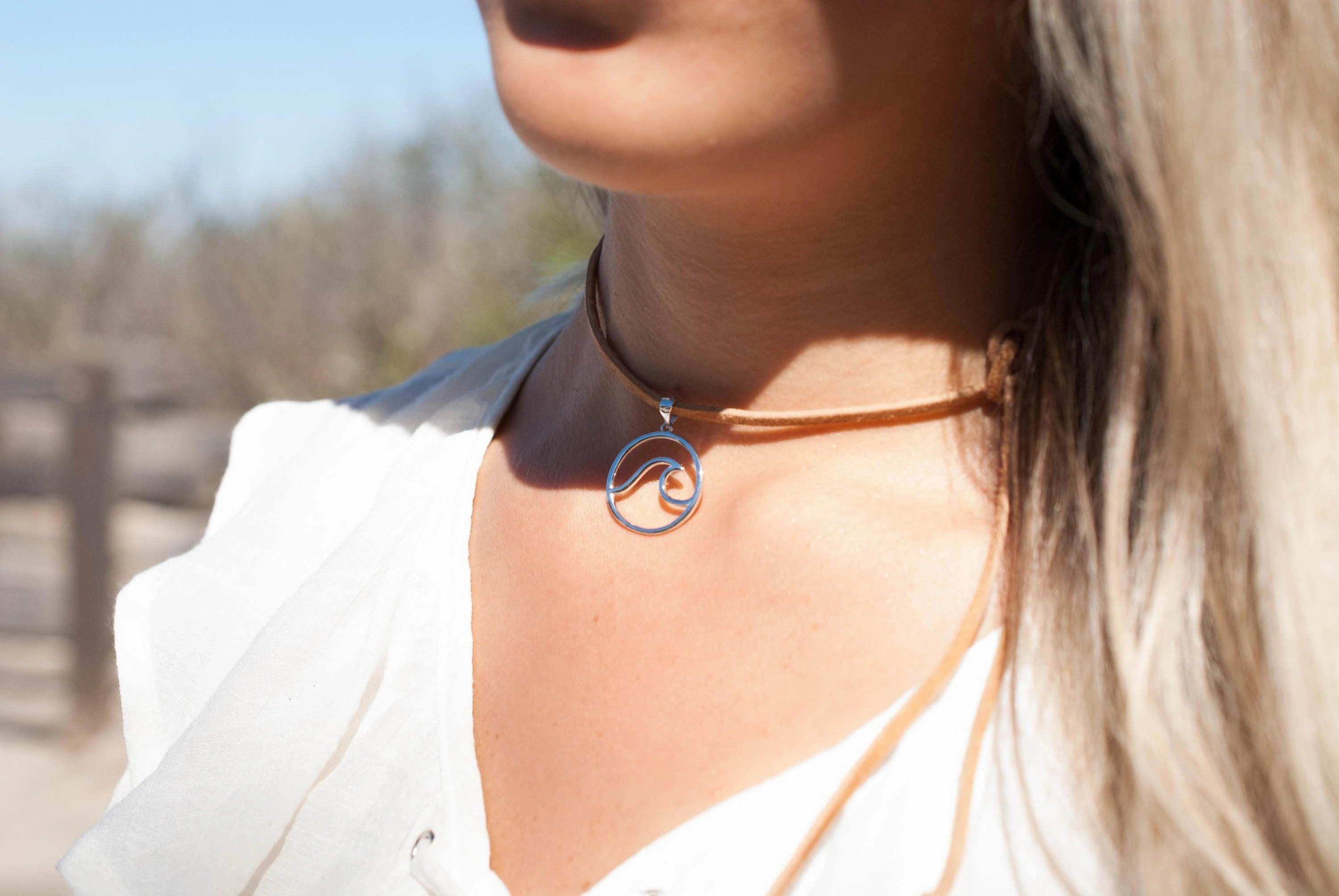 Wave & Leaf ~ Leather Choker ~ Sterling Silver 925~MN037
