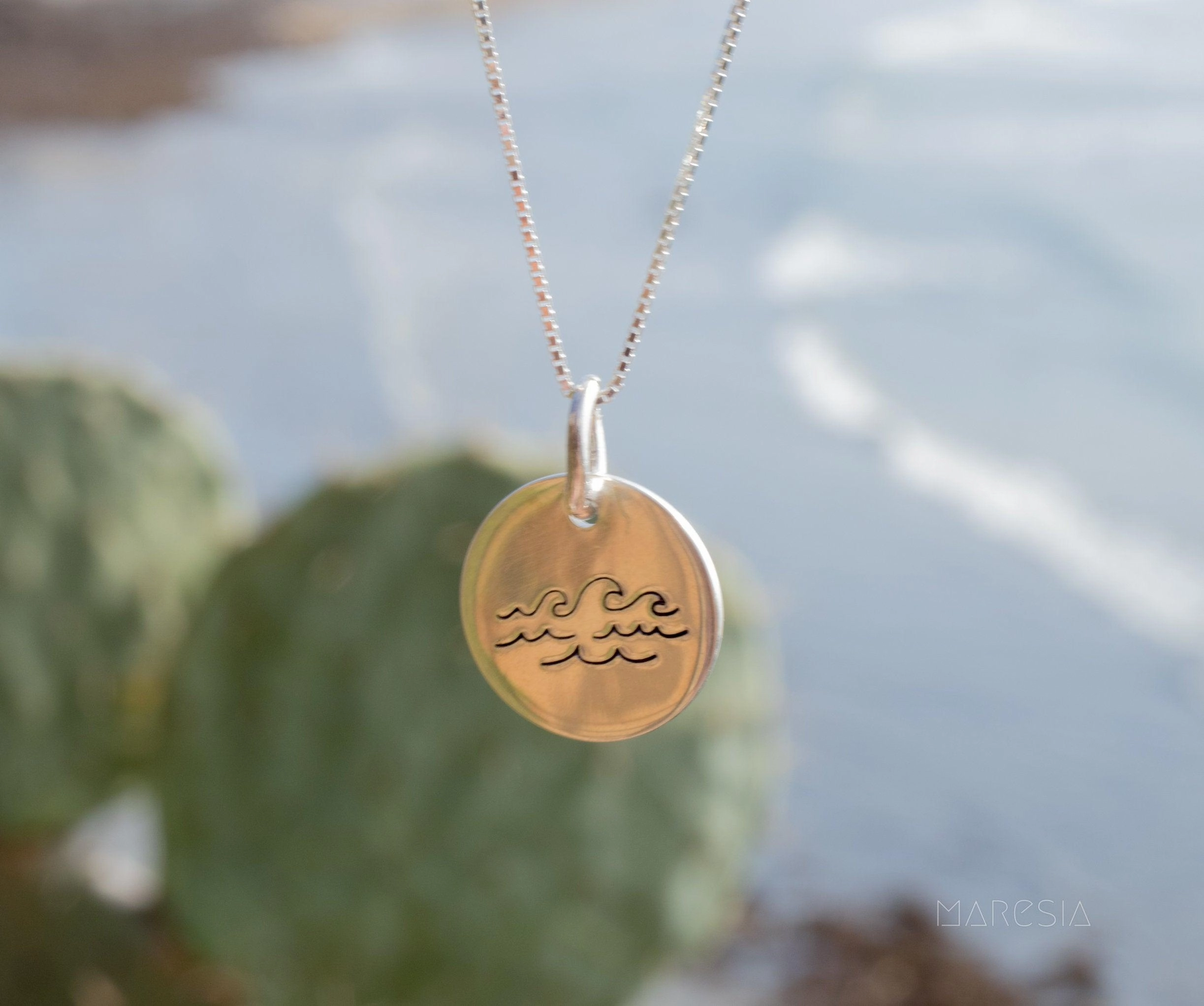 Wave Hand Stamped Disk Pendant ~ Sterling Silver